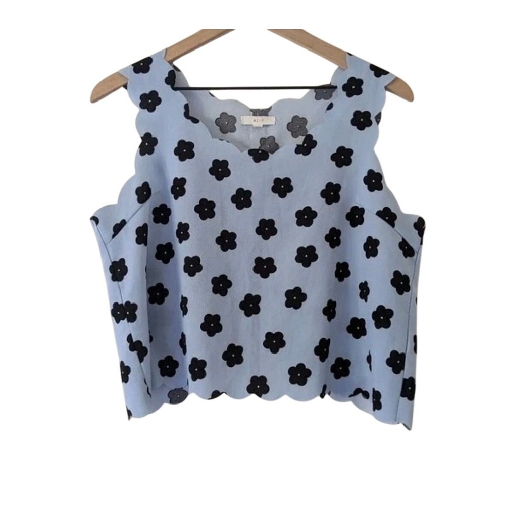 Mine Blue Scallop Hem Floral Crop Top Size Large